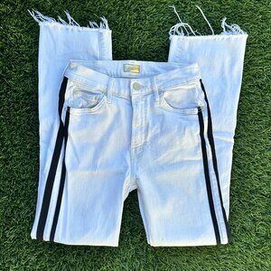 MOTHER Jeans Insider Crop Step Fray Stripe High Waist Cut Off Flare - 25